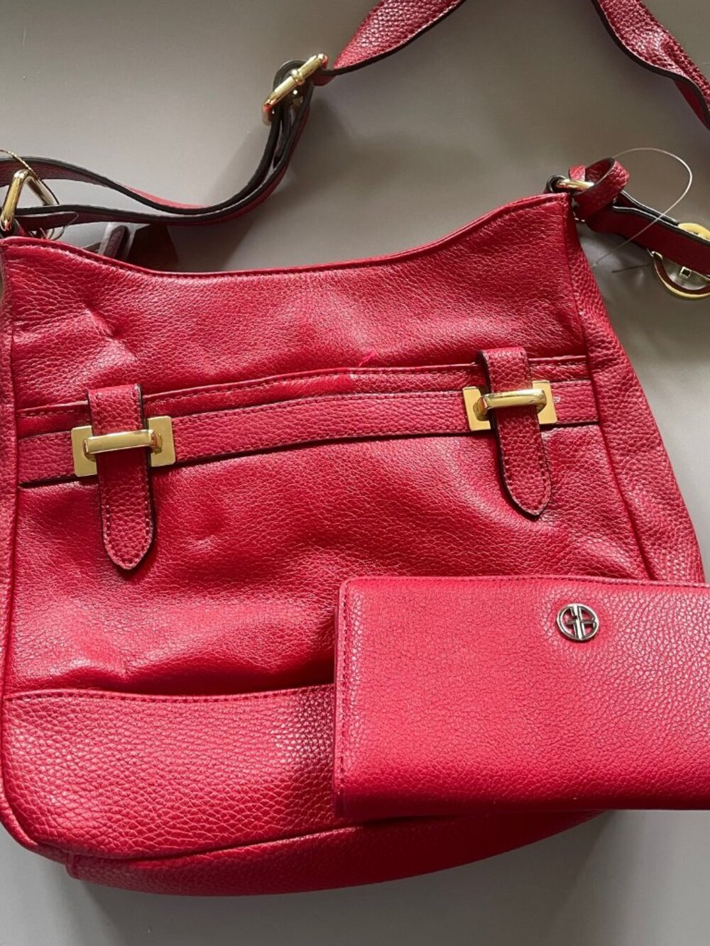 Giani Bernini Red Leather Pebble Crossbody Bag Gold Hardware NEW